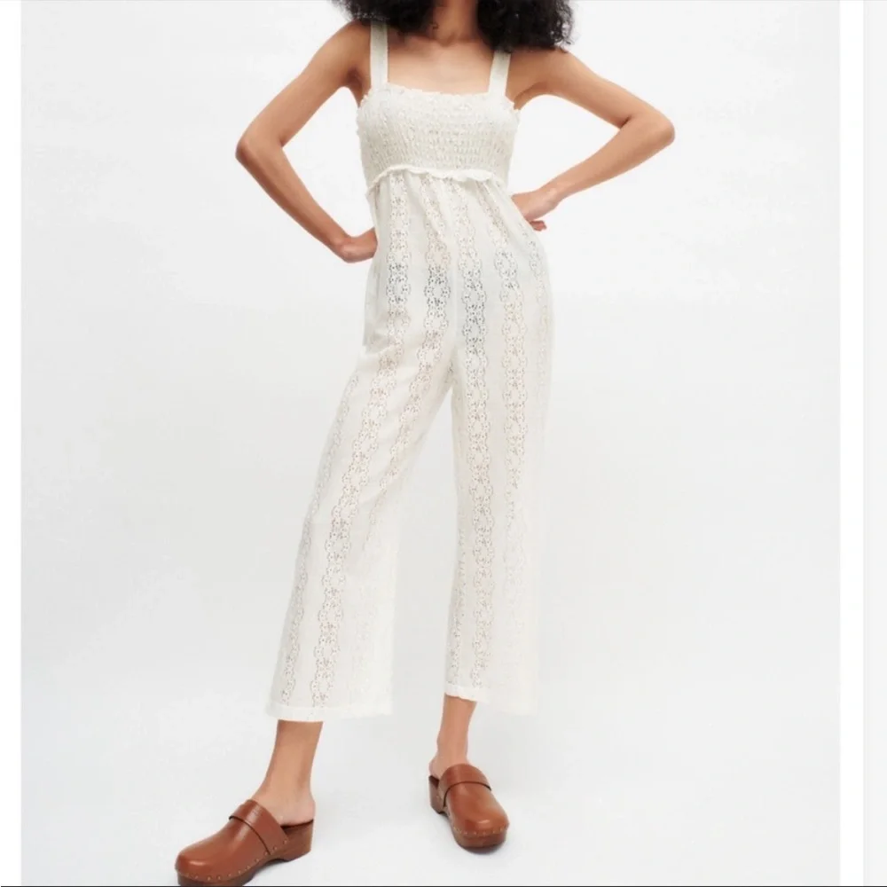 Zara NWT Embroidered Eyelet Cropped Jumpsuit - Picture 1 of 13